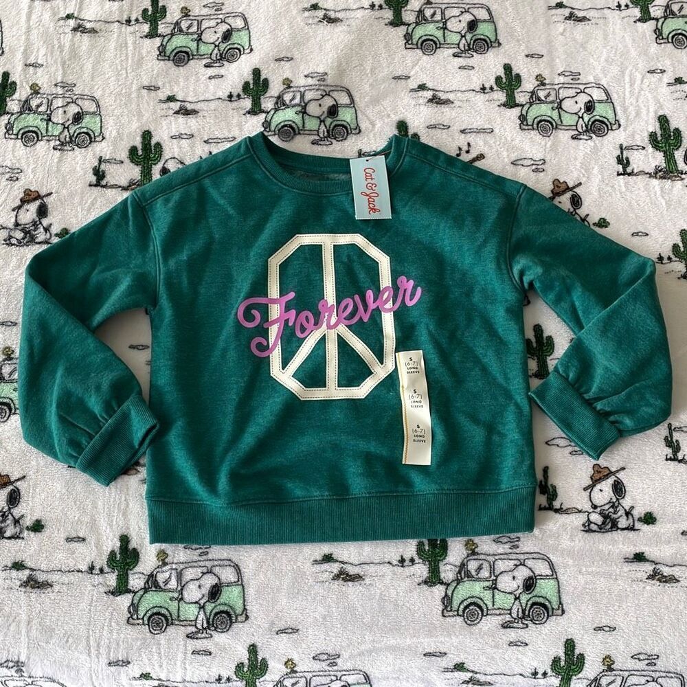 Cat & jack freak peace forever long sleeve  over sweater size small (6-7) new